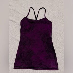 Lululemon Athletica Purple & Black Print Strappy Tank Top W/Built In Bra.